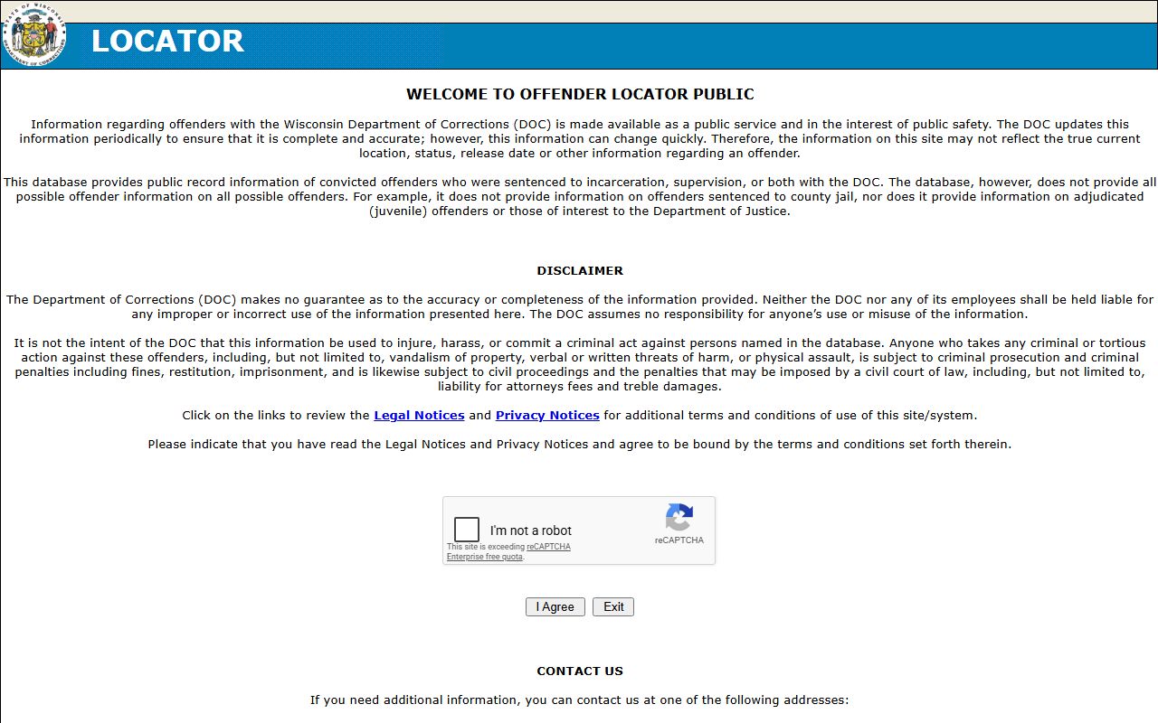 Wisconsin DOC locator for Rock County sentenced inmate search